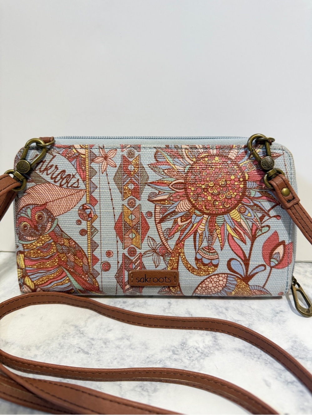 Sakroors Roma Owl straw tote bag and matching wallet phone crossbody set - Picture 7 of 10